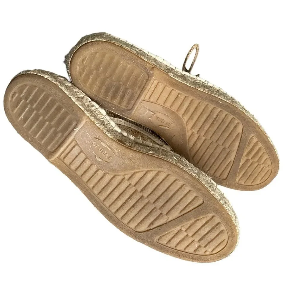 SCHUTZ Woven Flat Slip-On Lace Up Espadrilles Sandals Shoes Tan Straw 8
